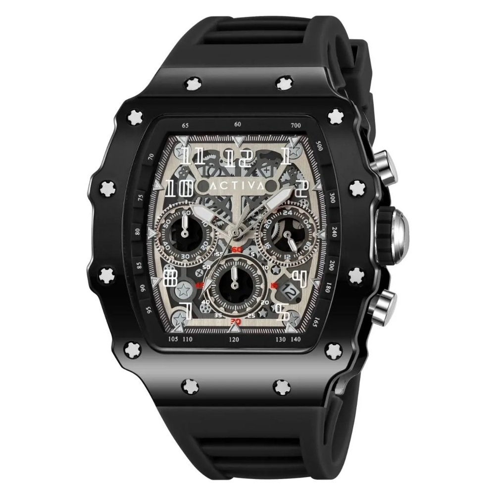 Invicta Black and Silver Skeleton Dial Watch